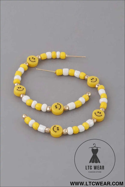 Beaded Smiley Face Hoop Earrings