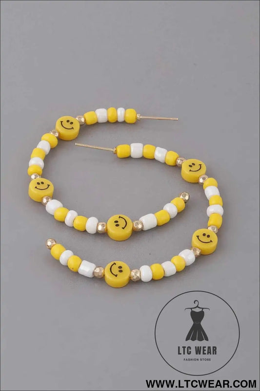 Beaded Smiley Face Hoop Earrings