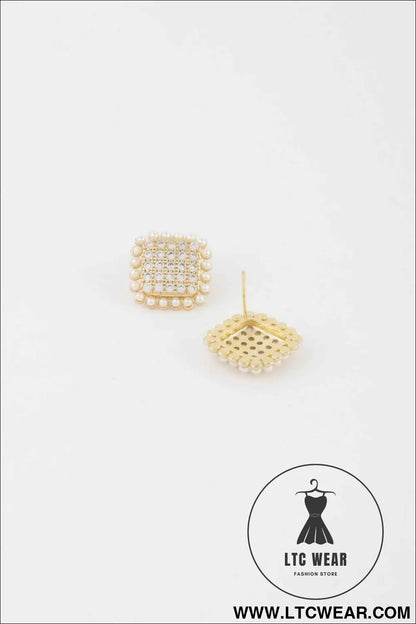 Beaded Square Stud Earrings