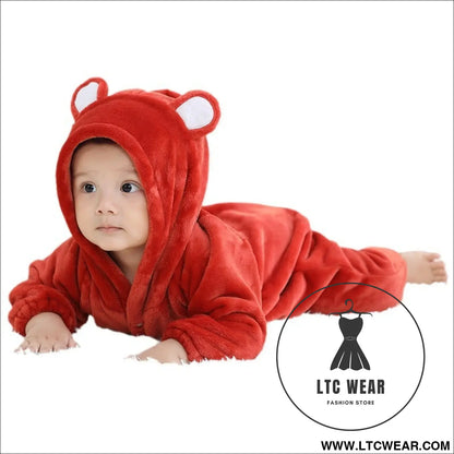 Bear style baby flannel jumpsuit for autumn and winter children’s climbing suit cute baby climbing suit