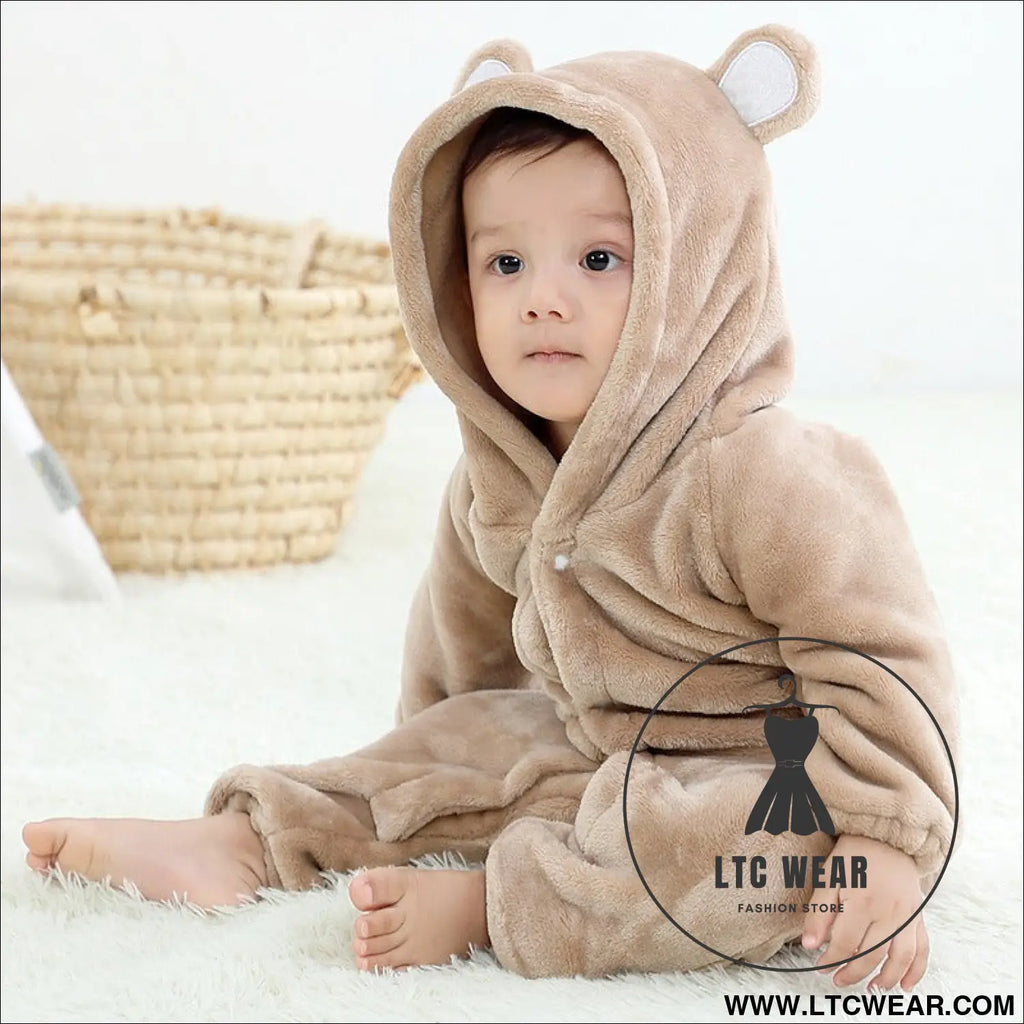 Bear style baby flannel jumpsuit for autumn and winter children’s climbing suit cute baby climbing suit
