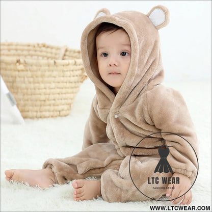 Bear style baby flannel jumpsuit for autumn and winter children’s climbing suit cute baby climbing suit