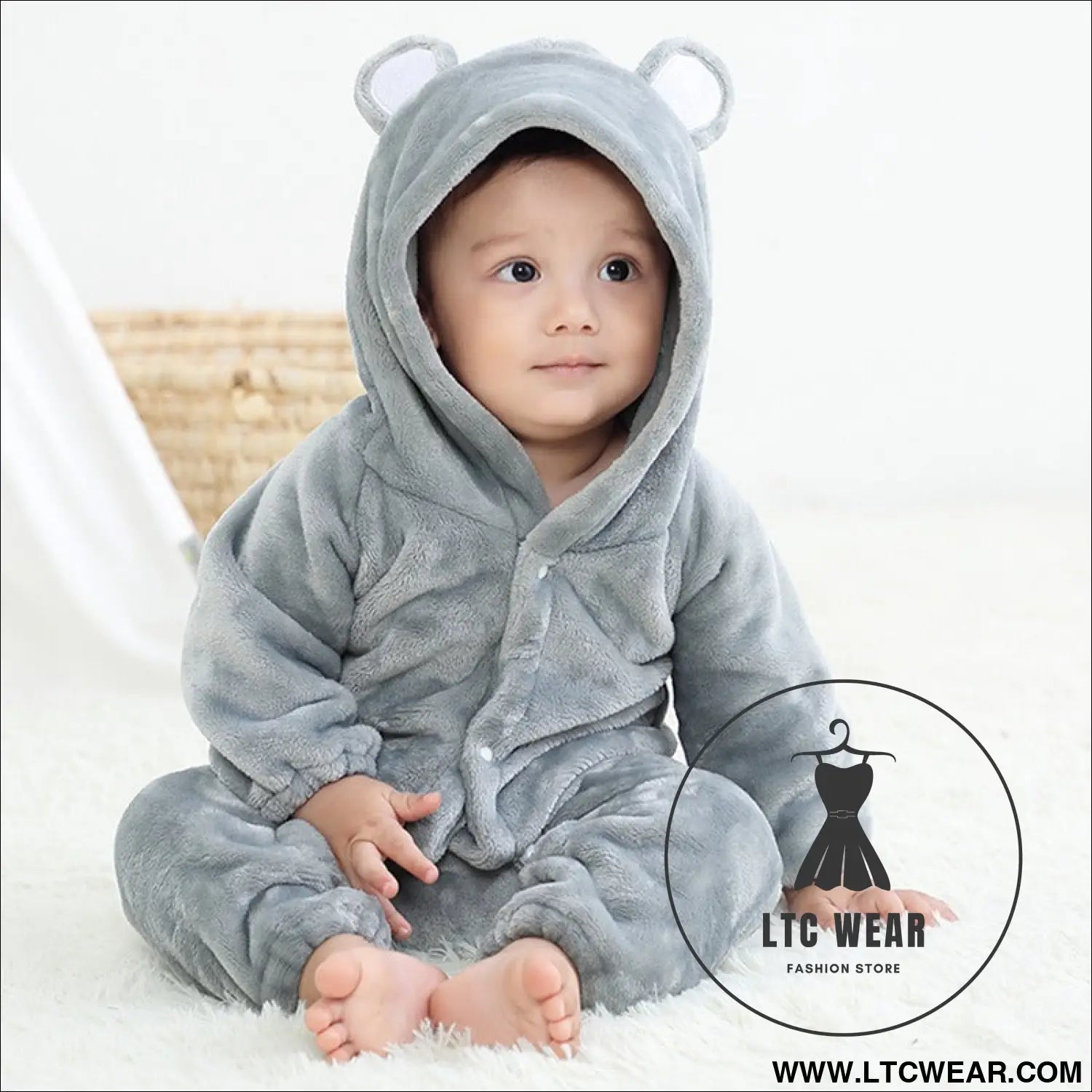 Bear style baby flannel jumpsuit for autumn and winter children’s climbing suit cute baby climbing suit - gray / 70