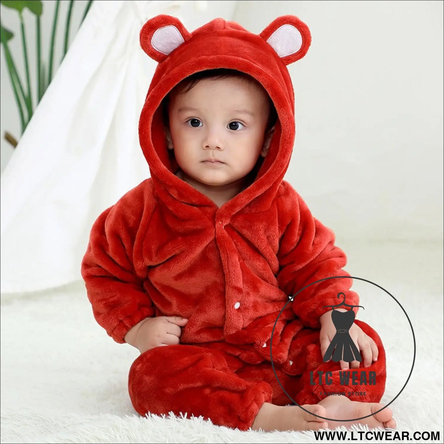 Bear style baby flannel jumpsuit for autumn and winter children’s climbing suit cute baby climbing suit