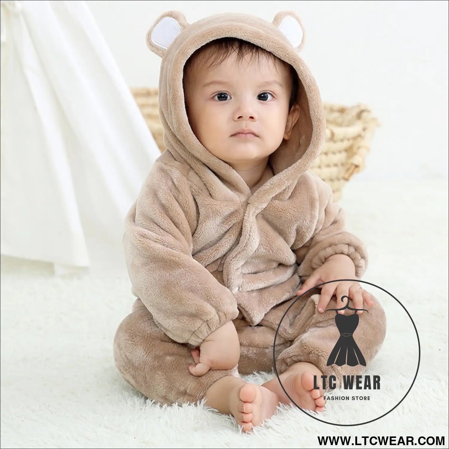 Bear style baby flannel jumpsuit for autumn and winter children’s climbing suit cute baby climbing suit - brown / 70