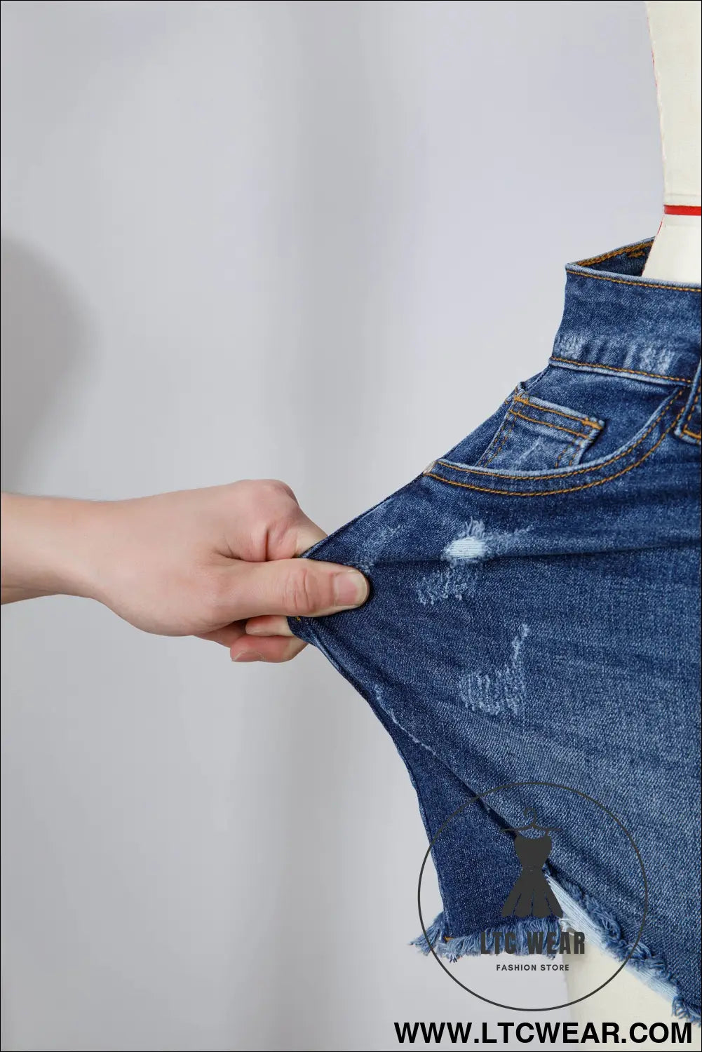 Beau Blue Asymmetric Raw Hem Distressed Whiskery Denim Shorts - L.T.C Wear Online Fashion Store