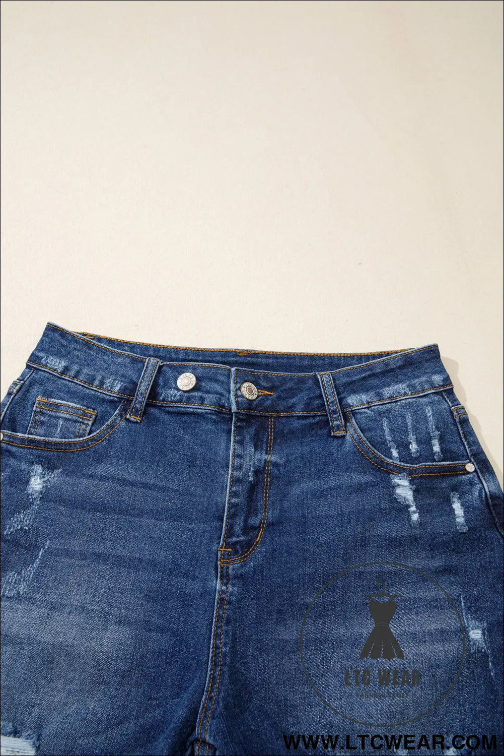 Beau Blue Asymmetric Raw Hem Distressed Whiskery Denim Shorts - L.T.C Wear Online Fashion Store