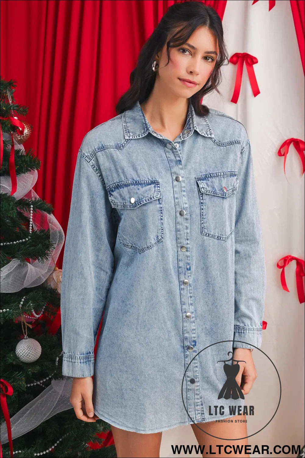 Beau blue chest pocket raw hem denim loose shirt dress - beau blue / l / 100% cotton - mini dresses