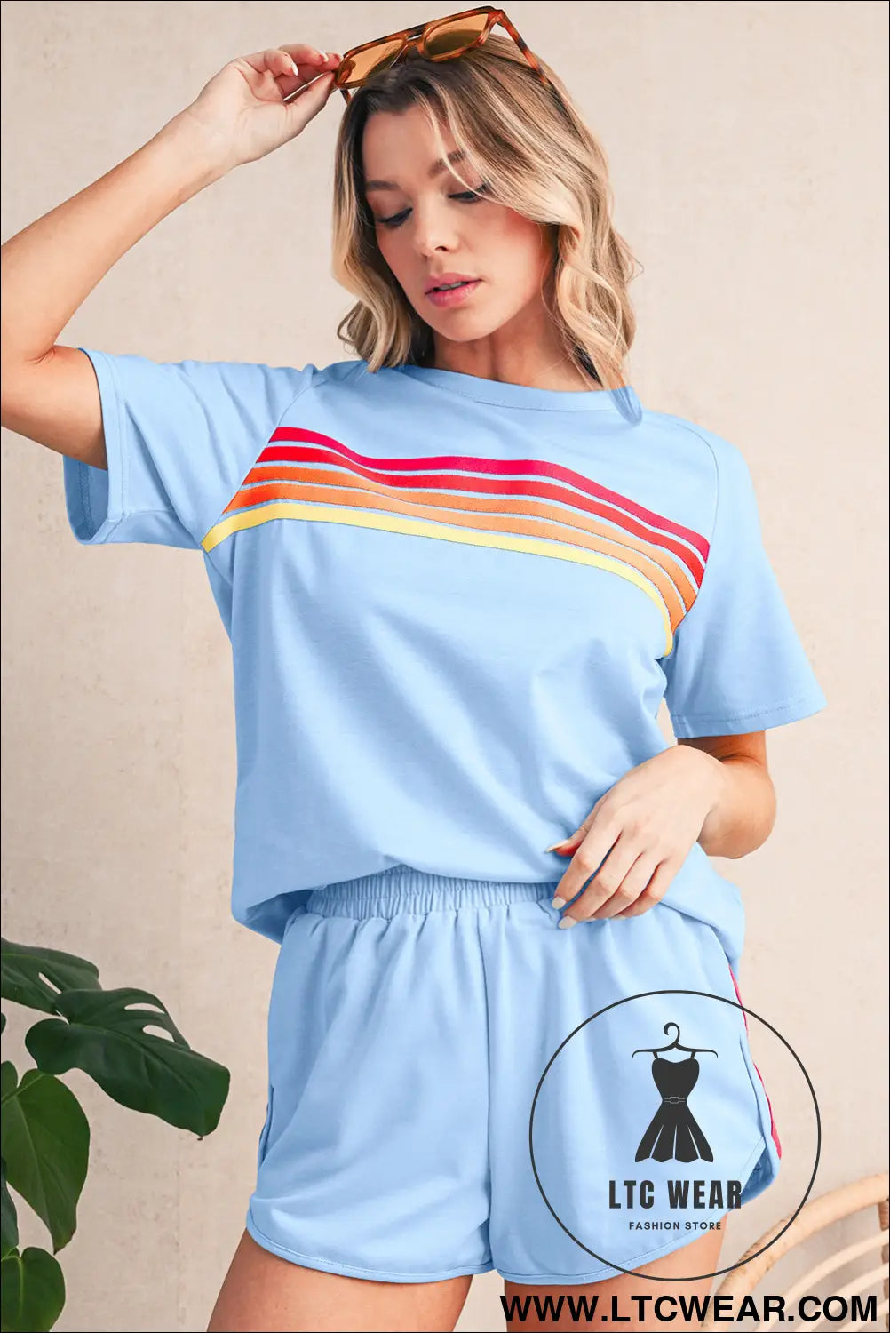 Beau blue colorful striped casual tee - tops & tees