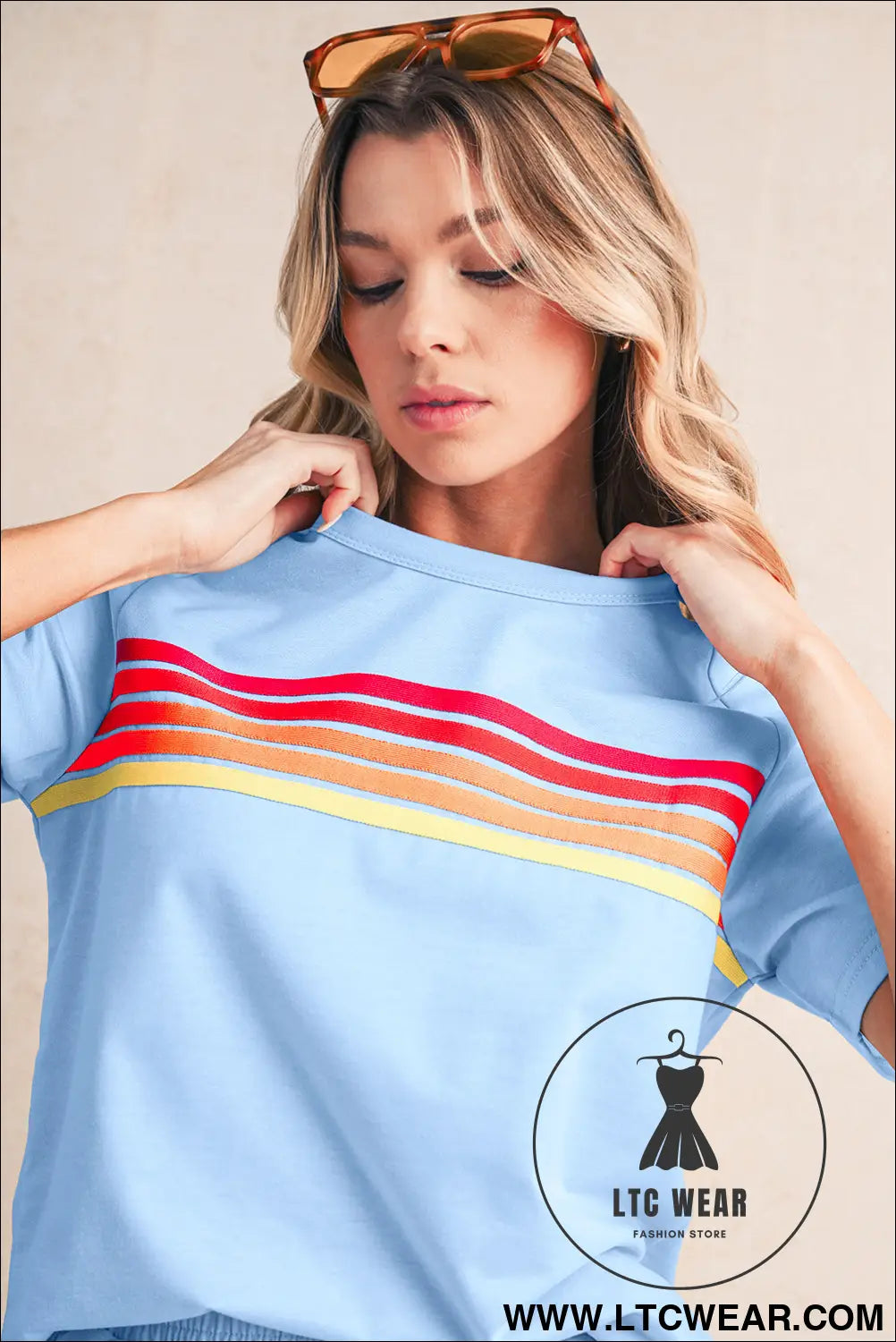 Beau blue colorful striped casual tee - tops & tees