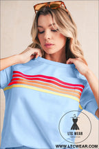 Beau blue colorful striped casual tee - tops & tees