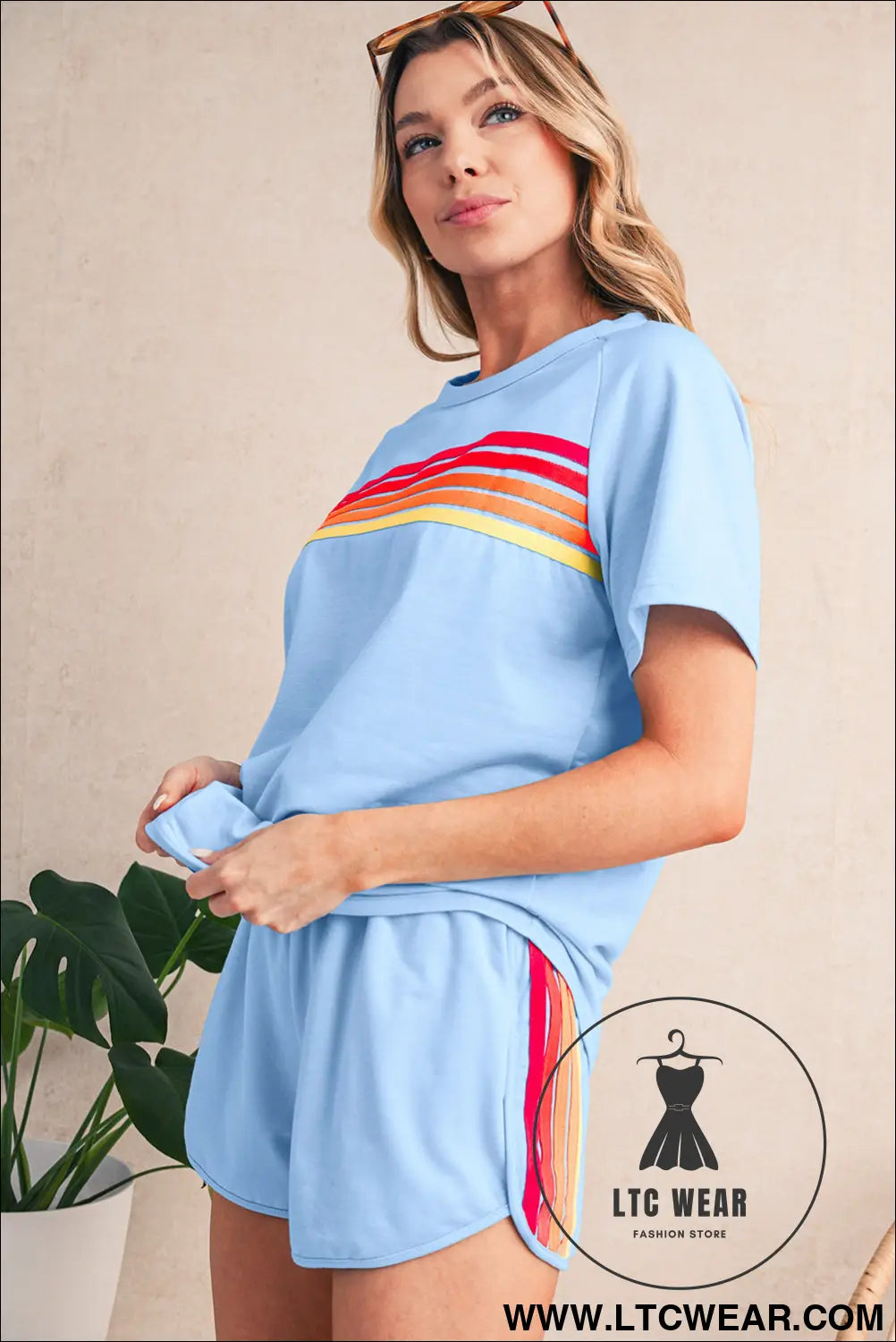 Beau blue colorful striped casual tee - tops & tees