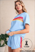 Beau blue colorful striped casual tee - tops & tees