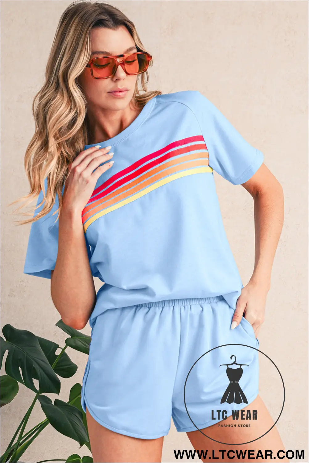 Beau blue colorful striped casual tee - tops & tees