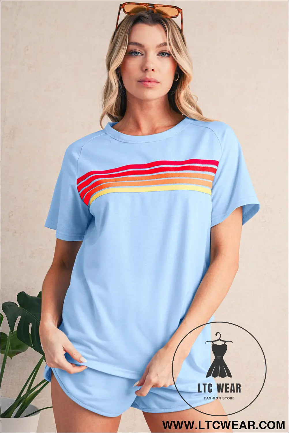 Beau blue colorful striped casual tee - tops & tees