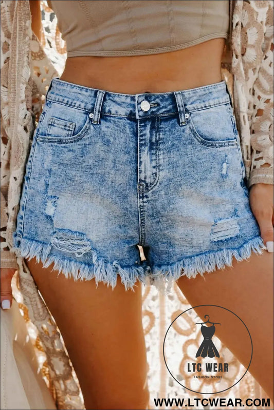 Beau Blue Distressed Acid Wash Denim Hot Shorts