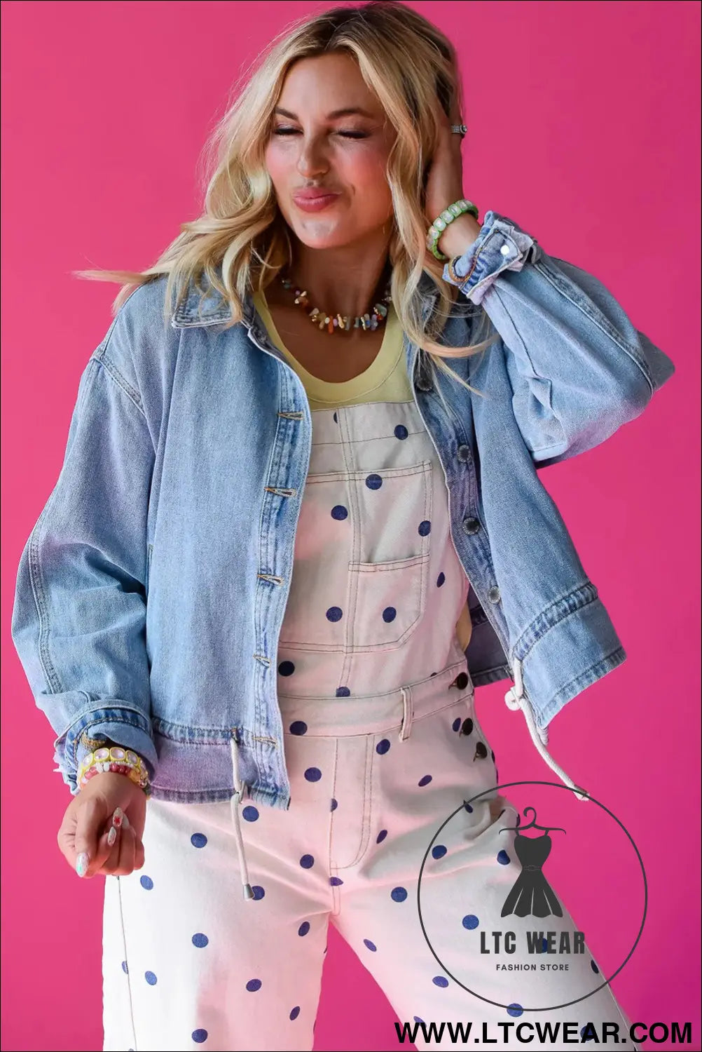 Beau blue draw-cord hem light wash denim jacket - jackets