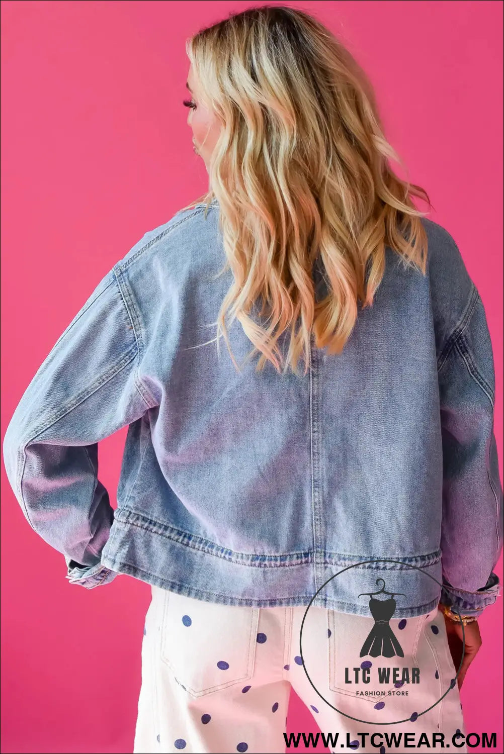 Beau blue draw-cord hem light wash denim jacket - jackets