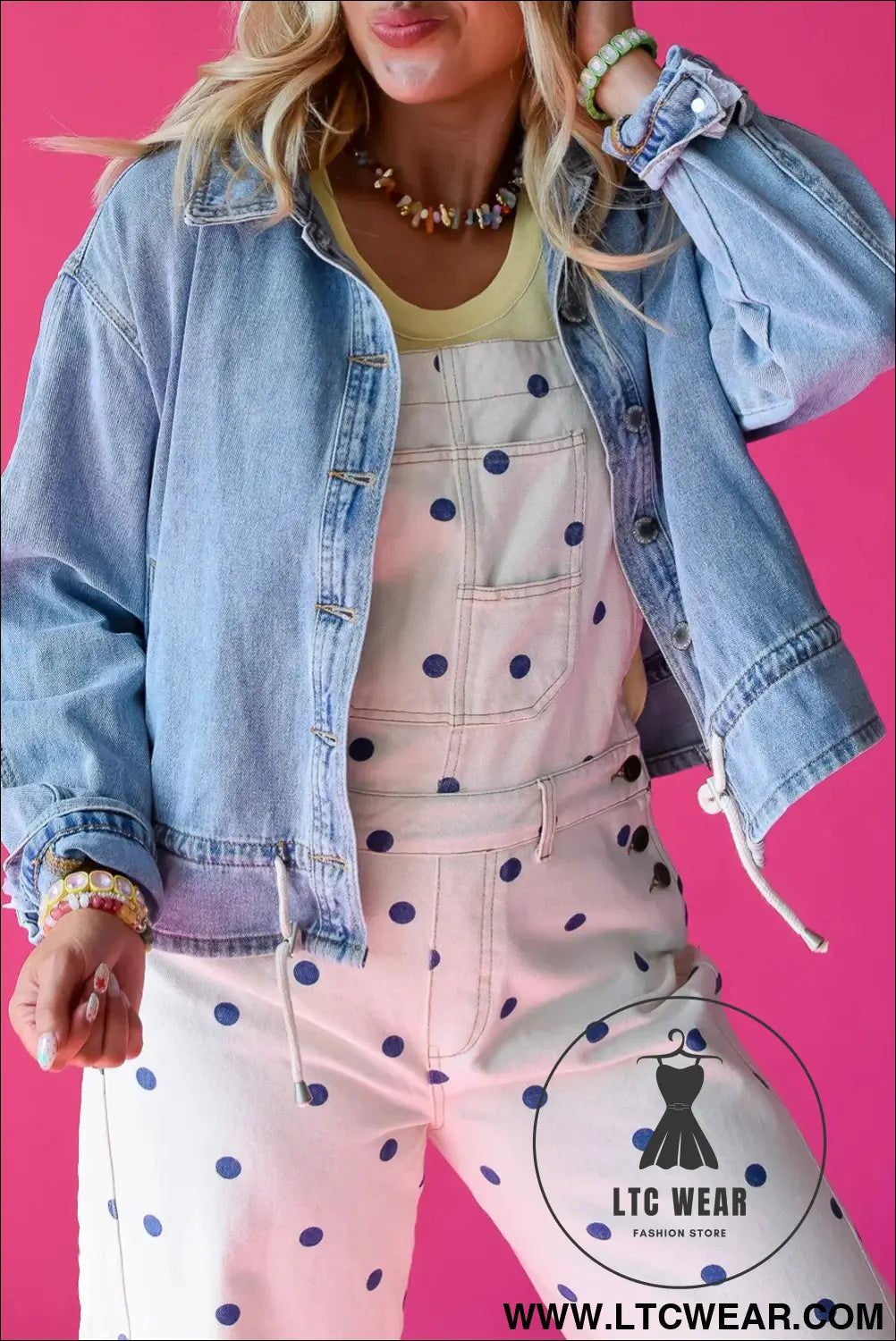 Beau blue draw-cord hem light wash denim jacket - jackets