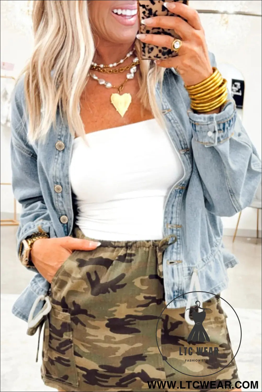 Beau blue draw-cord hem light wash denim jacket - beau blue / l / 82% cotton + 10% polyester + 8% viscose - jackets