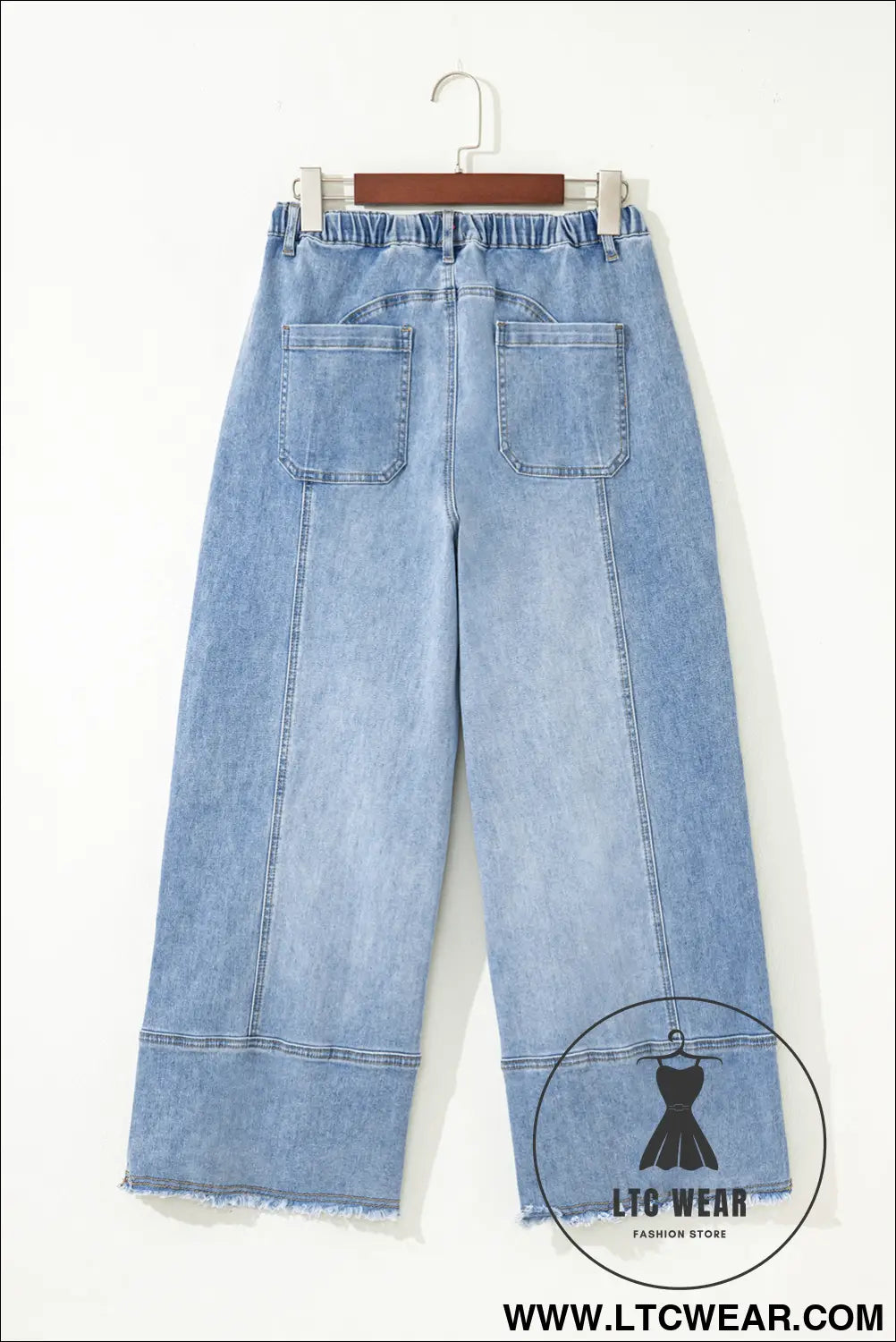 Beau blue drawstring seam detail raw hem wide leg jeans - jeans