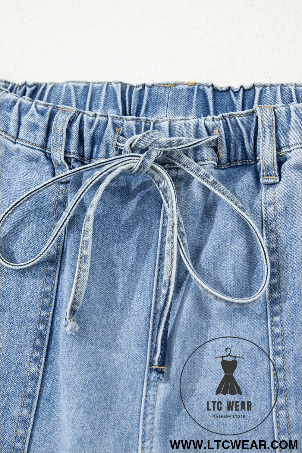 Beau blue drawstring seam detail raw hem wide leg jeans - jeans