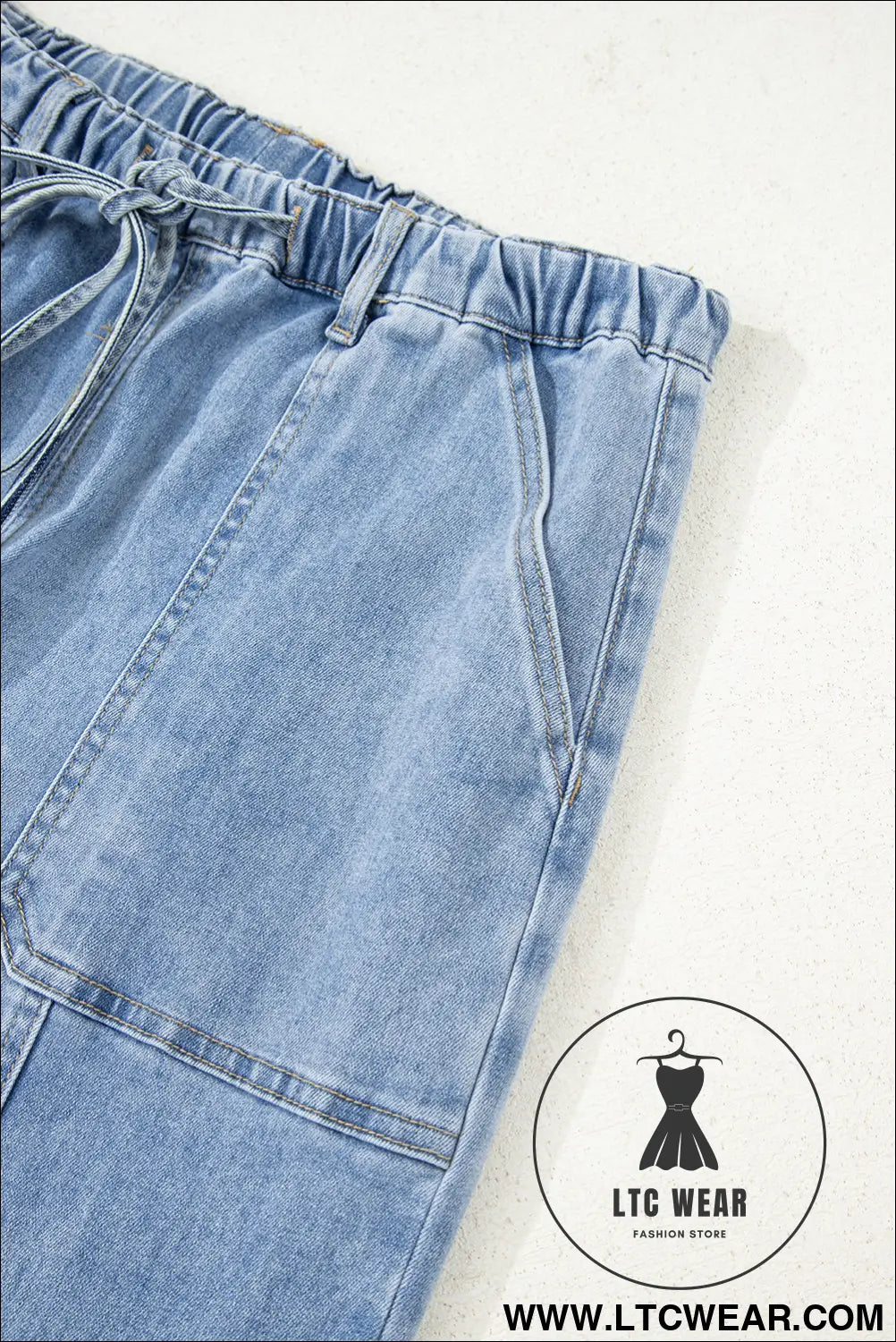 Beau blue drawstring seam detail raw hem wide leg jeans - jeans