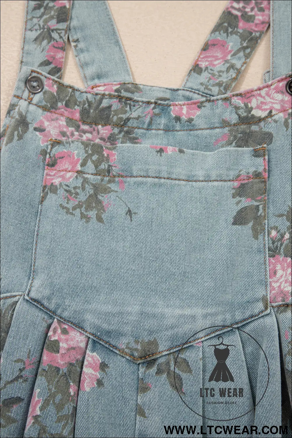 Beau blue floral print pleated high waist wide leg denim jumpsuit - jumpsuits & rompers