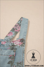 Beau blue floral print pleated high waist wide leg denim jumpsuit - jumpsuits & rompers