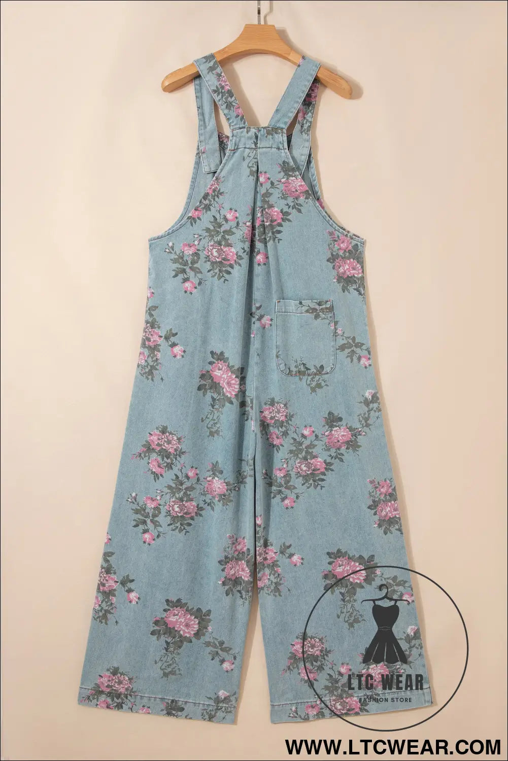 Beau blue floral print pleated high waist wide leg denim jumpsuit - jumpsuits & rompers