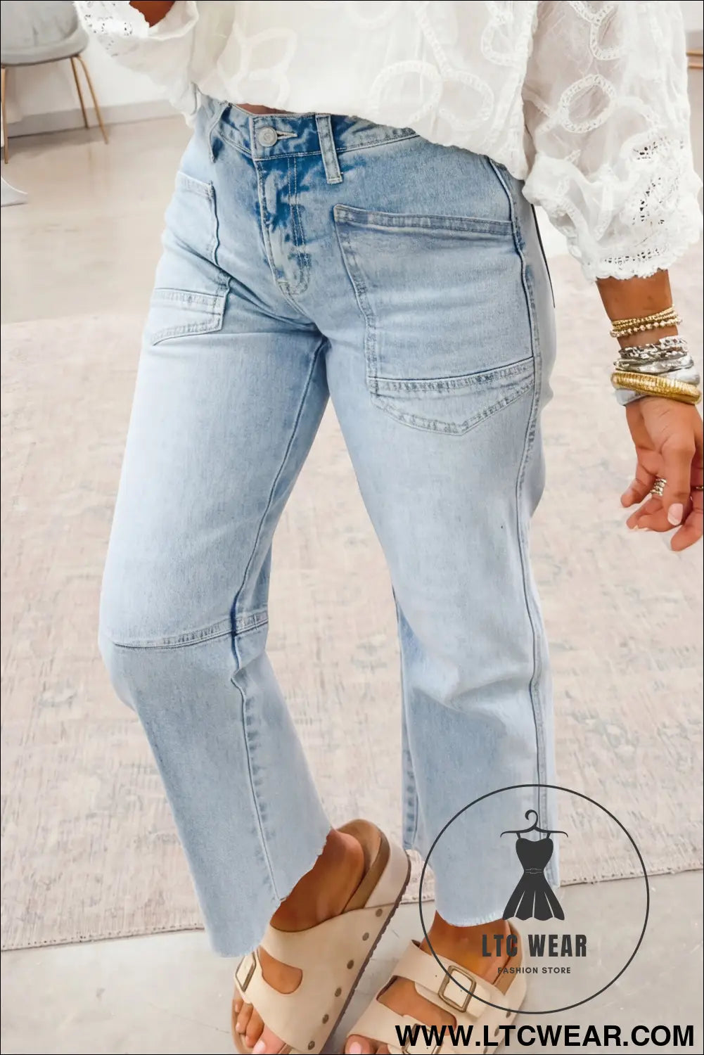 Beau blue frayed cropped straight jeans - jeans