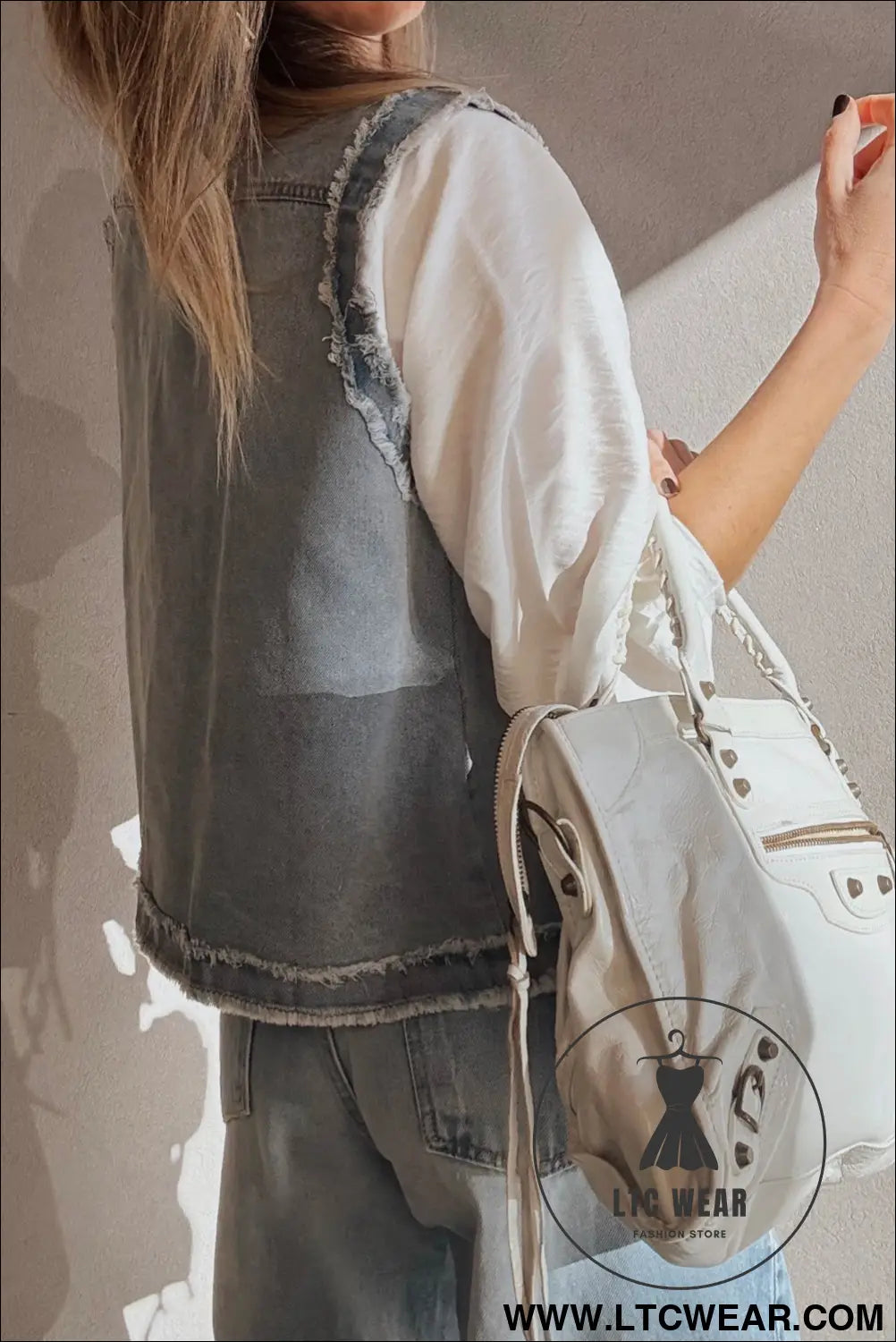 Beau blue frayed edge flap pockets denim vest jacket - jackets