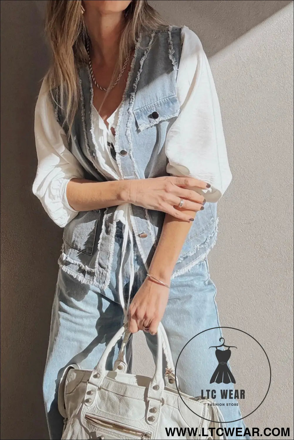 Beau blue frayed edge flap pockets denim vest jacket - jackets