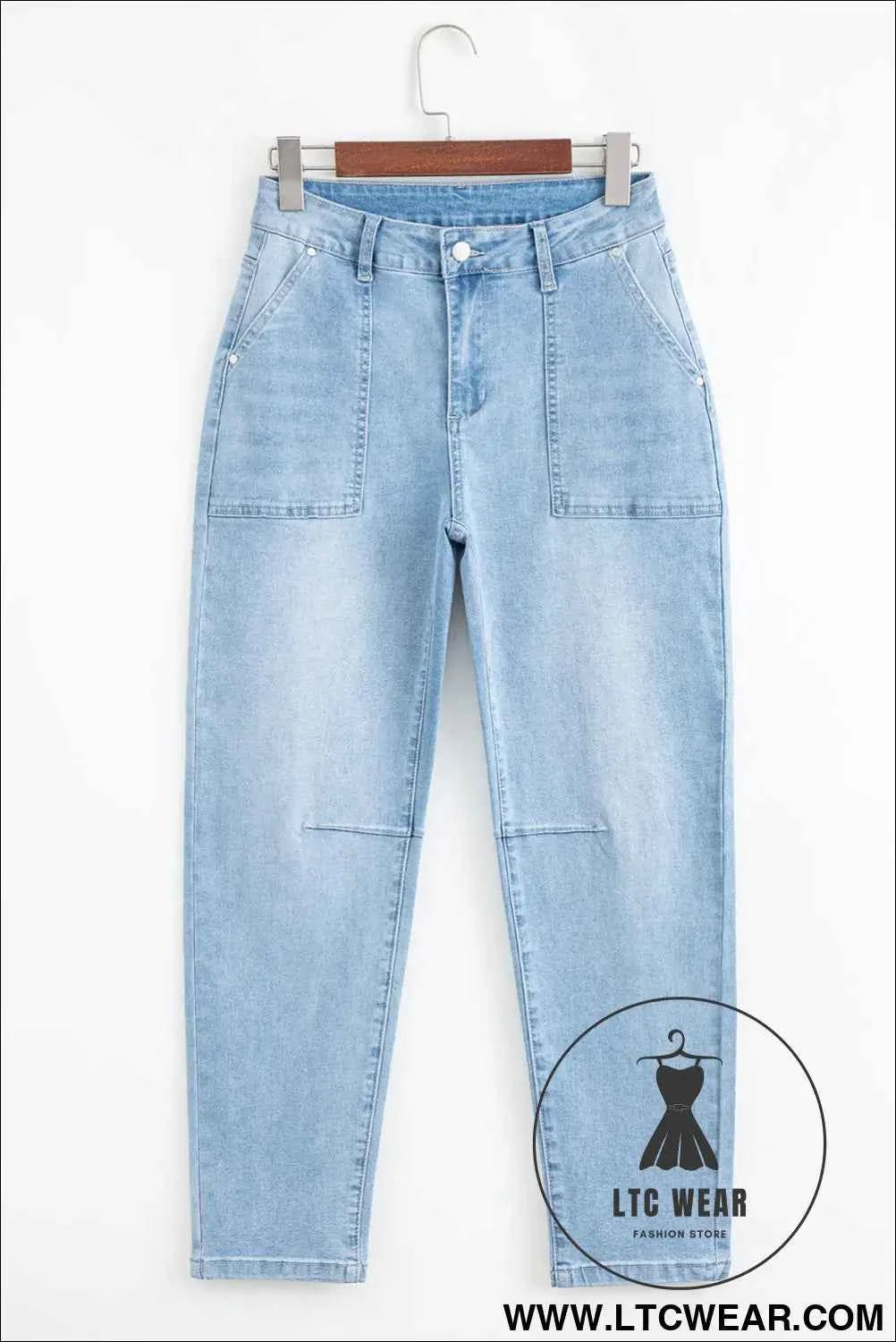 Beau Blue High Rise Barrel Relaxed Patch Pocket Jeans