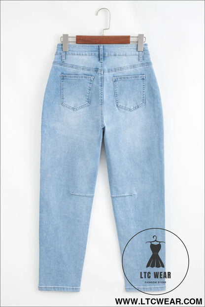Beau Blue High Rise Barrel Relaxed Patch Pocket Jeans - L.T.C Wear Online Fashion Store