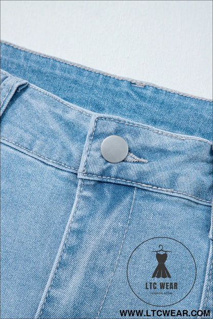Beau Blue High Rise Barrel Relaxed Patch Pocket Jeans - L.T.C Wear Online Fashion Store