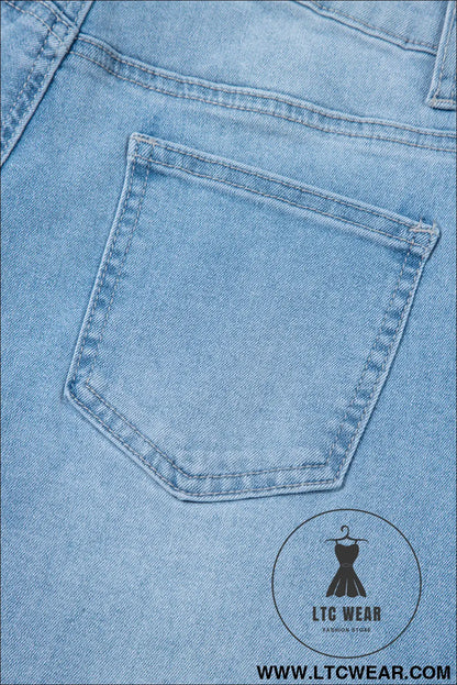Beau Blue High Rise Barrel Relaxed Patch Pocket Jeans - L.T.C Wear Online Fashion Store