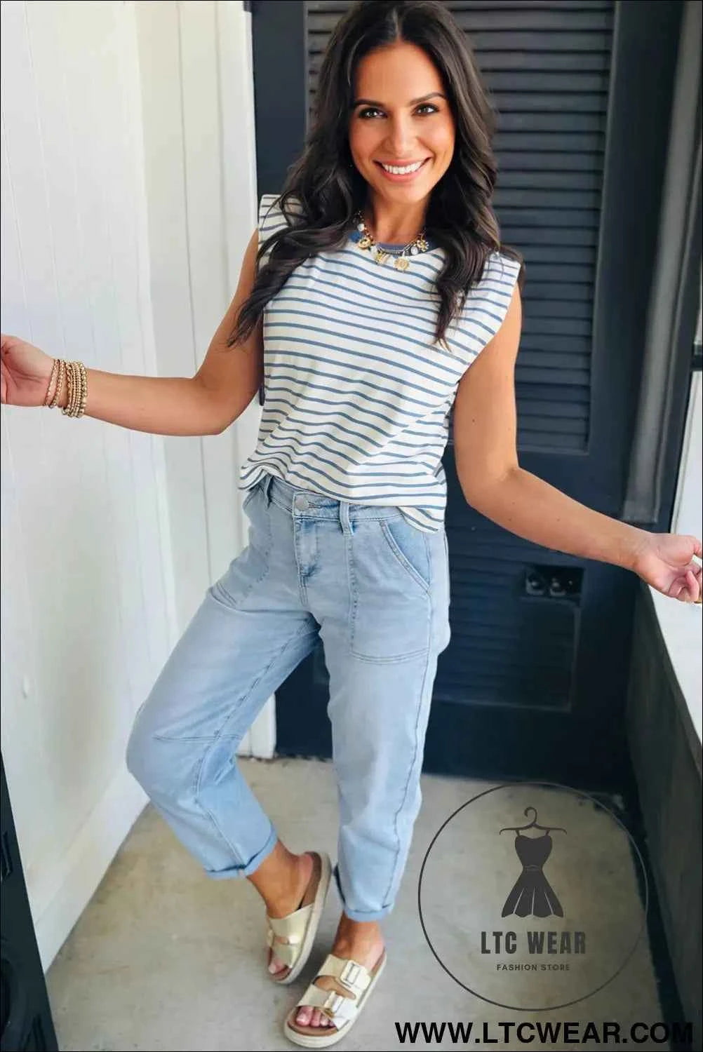 Beau Blue High Rise Barrel Relaxed Patch Pocket Jeans