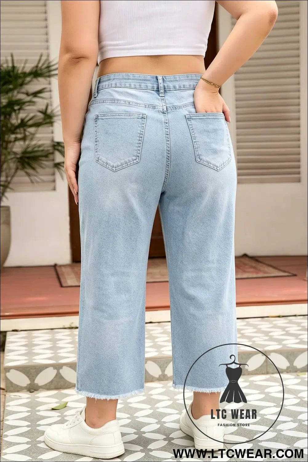 Beau blue plus size seam detail patch pocket raw cut shift jeans - plus size bottoms