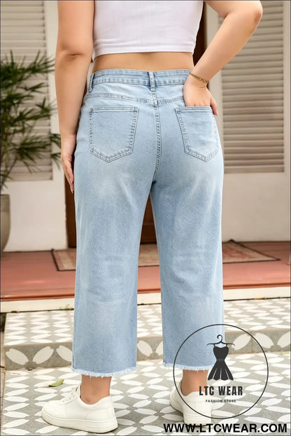 Beau blue plus size seam detail patch pocket raw cut shift jeans - plus size bottoms
