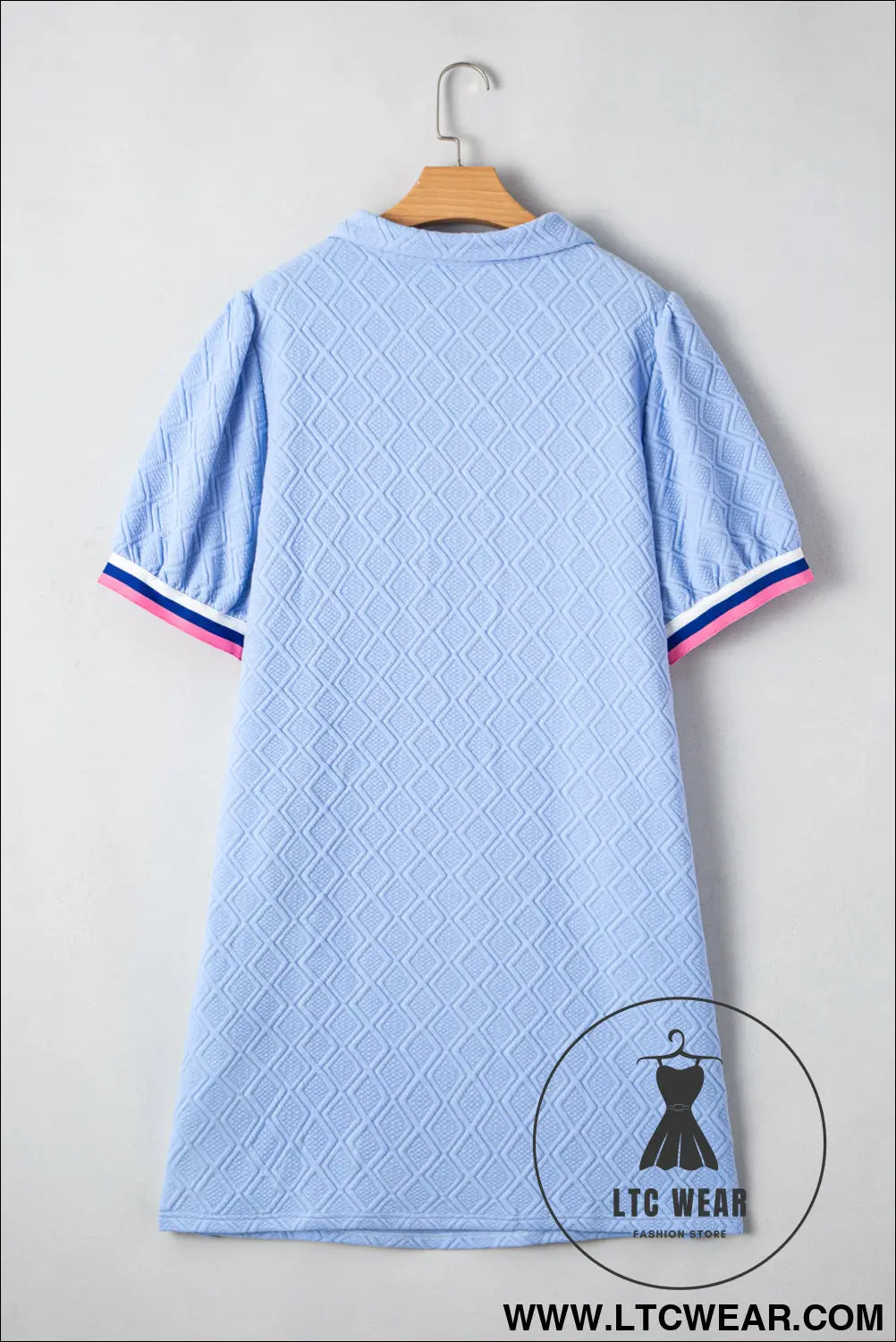 Beau Blue Striped Pop of Color Collared Checkered Textured Plus Size Dress - L.T.C Wear Online Fashion Store