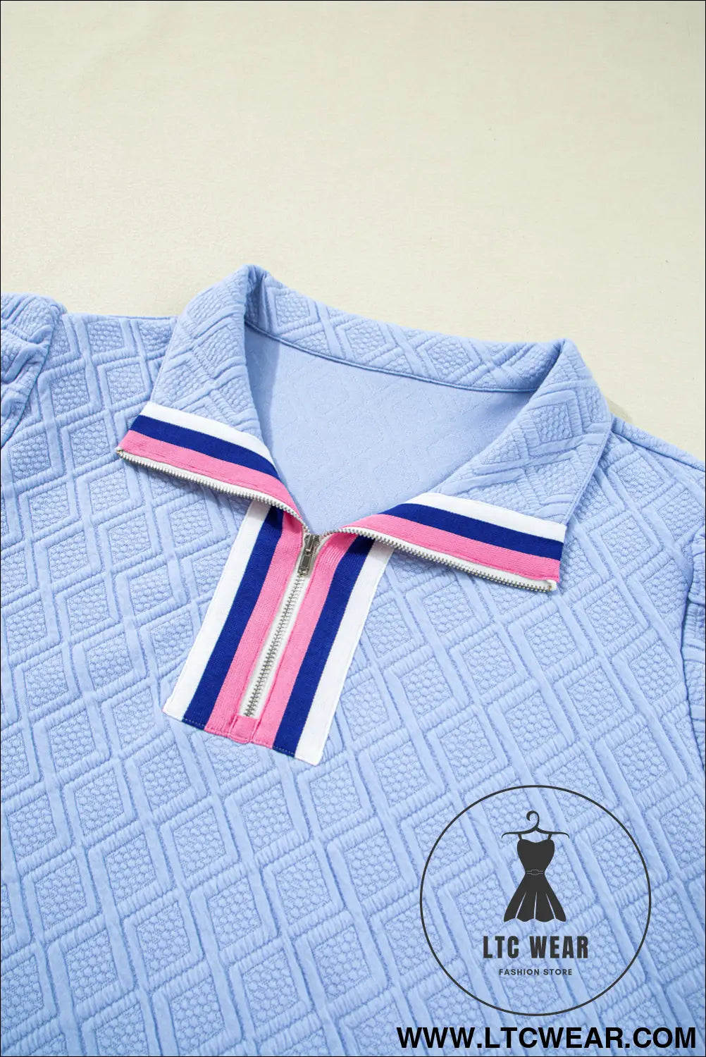 Beau Blue Striped Pop of Color Collared Checkered Textured Plus Size Dress - L.T.C Wear Online Fashion Store