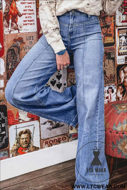 Beau Blue Tailored Center Seam Detail High Rise Jeans