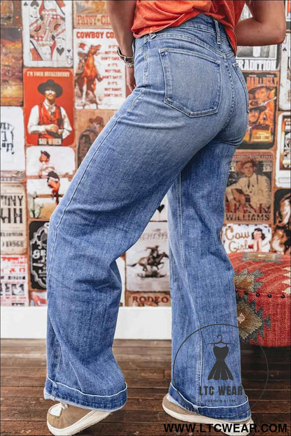 Beau Blue Tailored Center Seam Detail High Rise Jeans