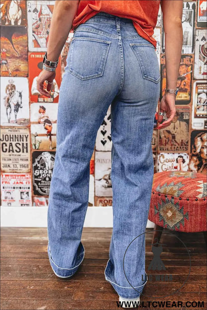 Beau Blue Tailored Center Seam Detail High Rise Jeans