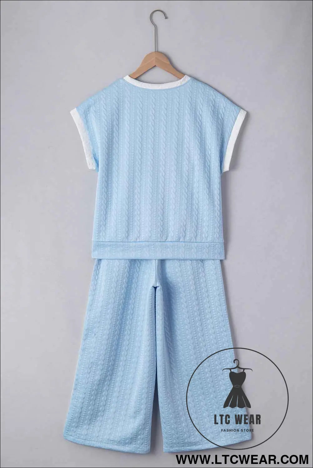 Beau Blue Textured Colorblock Edge Sleeveless Top High Waist Pants Set