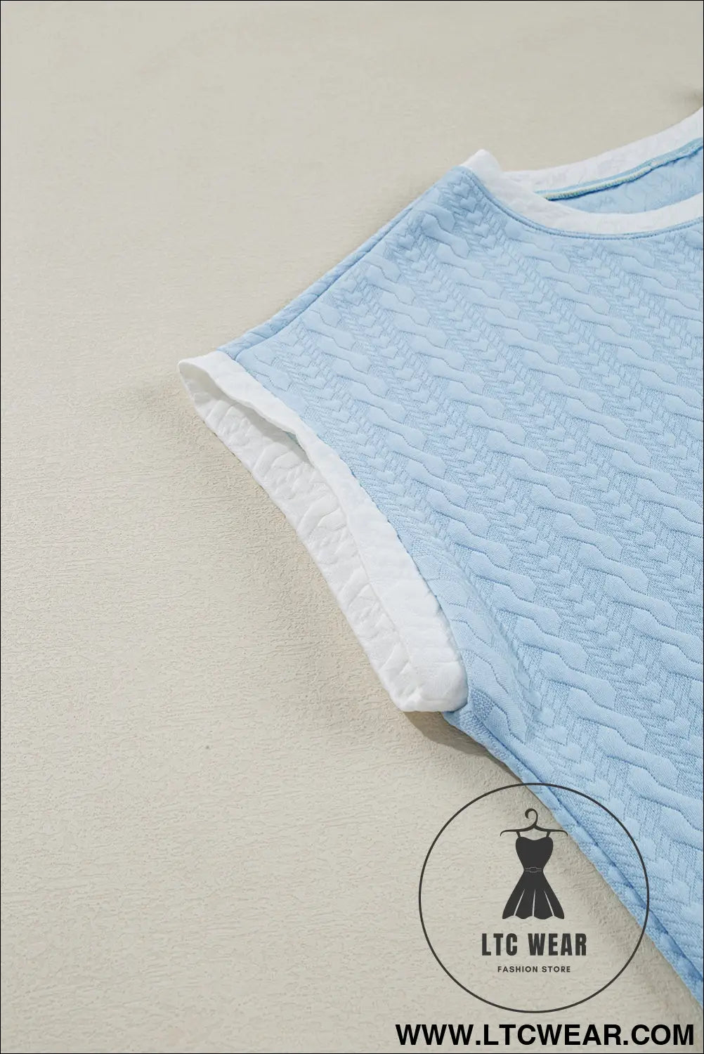 Beau Blue Textured Colorblock Edge Sleeveless Top High Waist Pants Set - L.T.C Wear Online Fashion Store