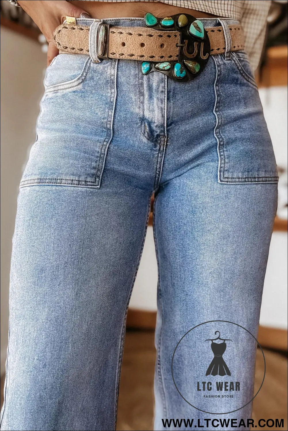 Beau Blue Turn-up Cuffs Womens Loose Jeans - L.T.C Wear Online Fashion Store