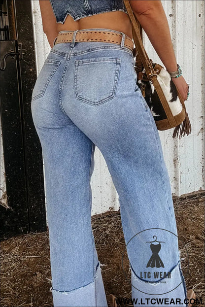 Beau Blue Turn-up Cuffs Womens Loose Jeans - L.T.C Wear Online Fashion Store