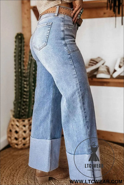 Beau Blue Turn-up Cuffs Womens Loose Jeans